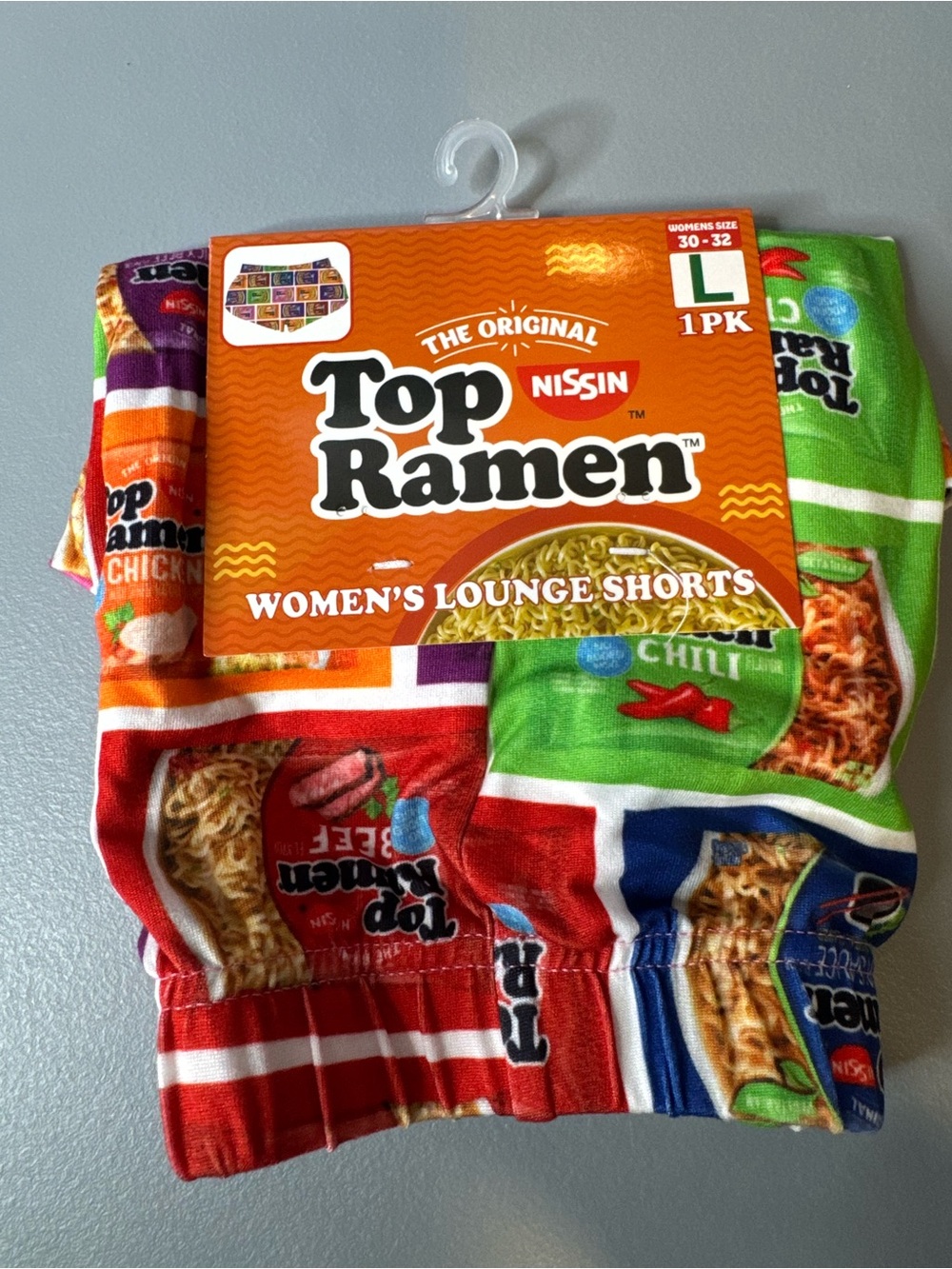 Top ramen noodles packaging novelty logo Women's Lounge Shorts size lg soup love